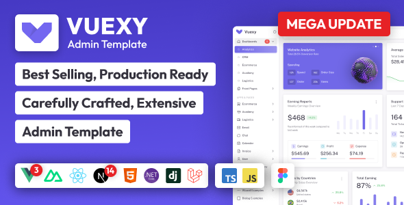 Vuexy – Vuejs, Nuxt, Next.js, HTML, Laravel, Asp.Net & Django Admin Dashboard Template