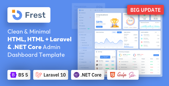 Frest – Bootstrap 5 HTML, Laravel & Asp.Net Admin Dashboard Template