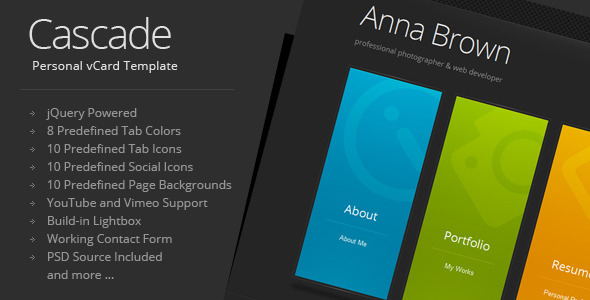 Cascade – Responsive Personal vCard Template