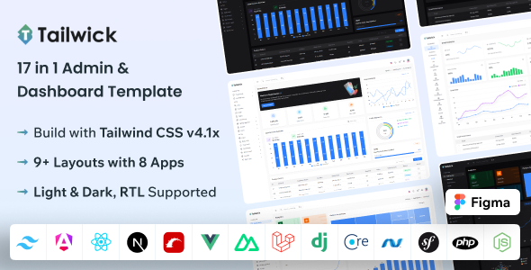 Tailwick – Tailwind, React, Next.js, Angular, Vue Nuxt, Laravel, Rails Admin Dashboard HTML Template