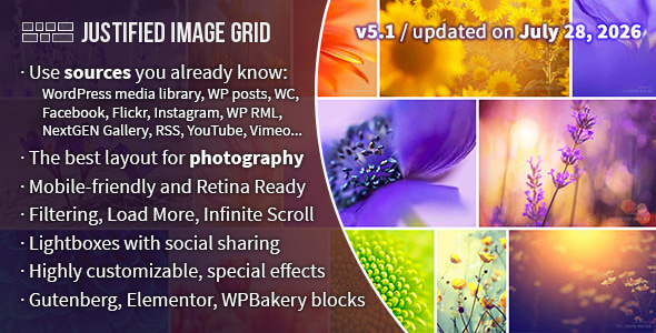 Justified Image Grid - Premium WordPress Gallery — CodeCanyon > WordPress > Galleries preview