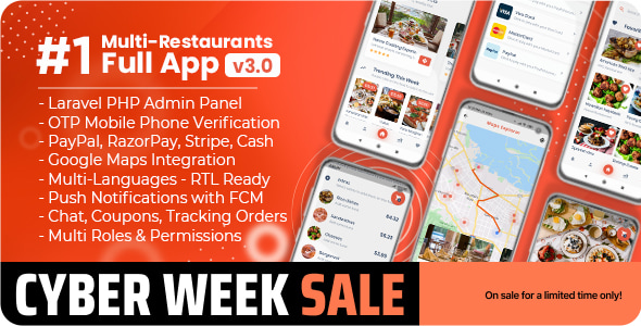 Food Delivery Flutter + PHP Laravel Admin Review