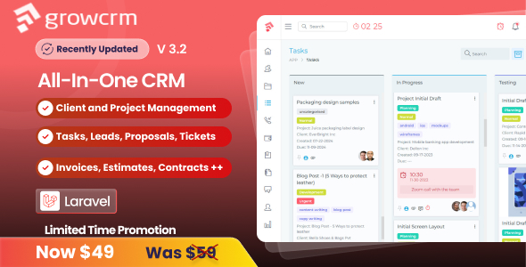 Grow CRM – Laravel Project Management Review